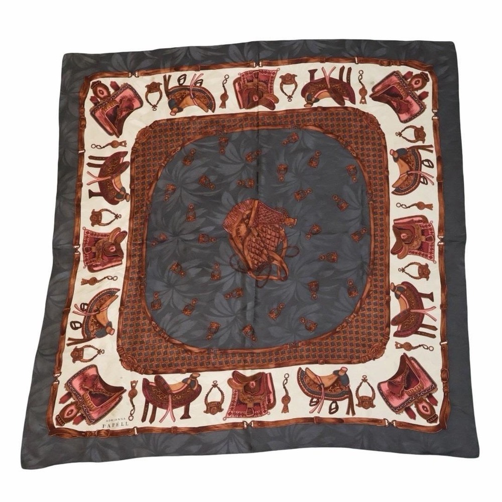 Vintage Adrianna Papell Silk equestrian-themed square scarf